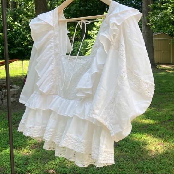 RHODE Charlotte Lace and Ruffle Cotton Peasant Blouse with puff sleeves … (LG) - Picture 9 of 9